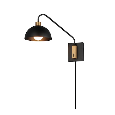 Maxim Lighting Thelonious 1-Light Wall Sconce, Black/Natural Aged Brass 10021BKNAB